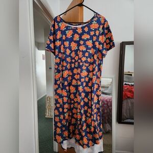 LuLaRoe carly Navy and Orange Floral High Low swing Dress